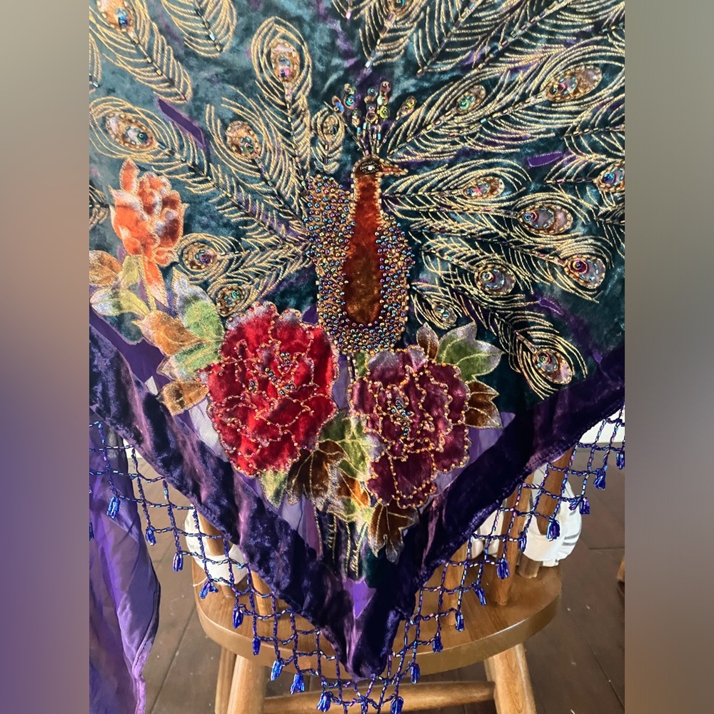 Purple beaded Peacock scarf Shawl triangular